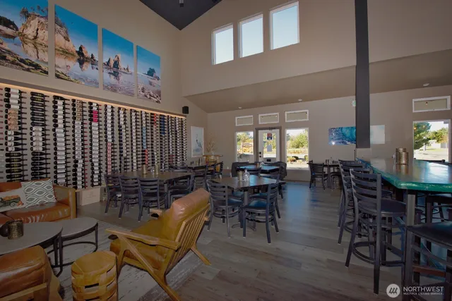a view of counter top space with seating area