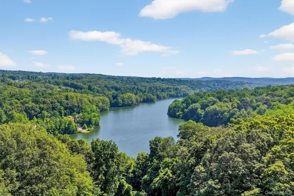 a view of a lake with a mountain in the background