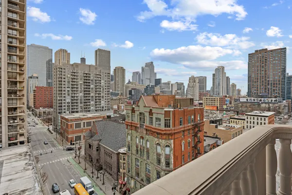 a view of a city with tall buildings
