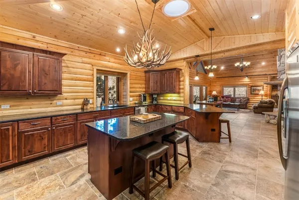 a kitchen with lots of counter top space
