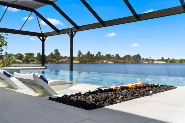 a view of a lake with a sitting space