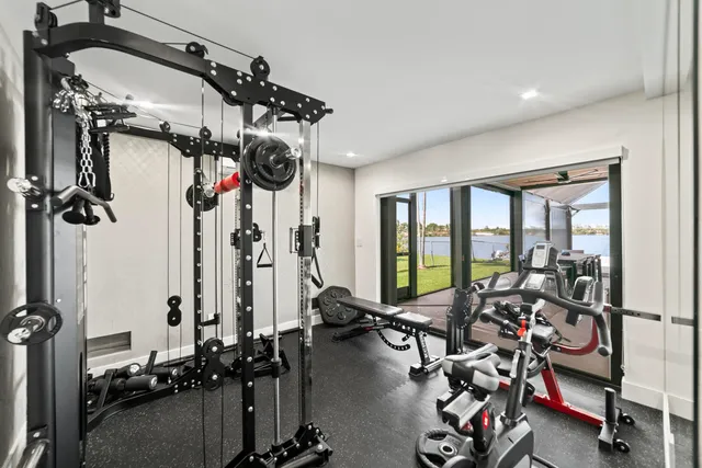 a view of a room with gym equipment