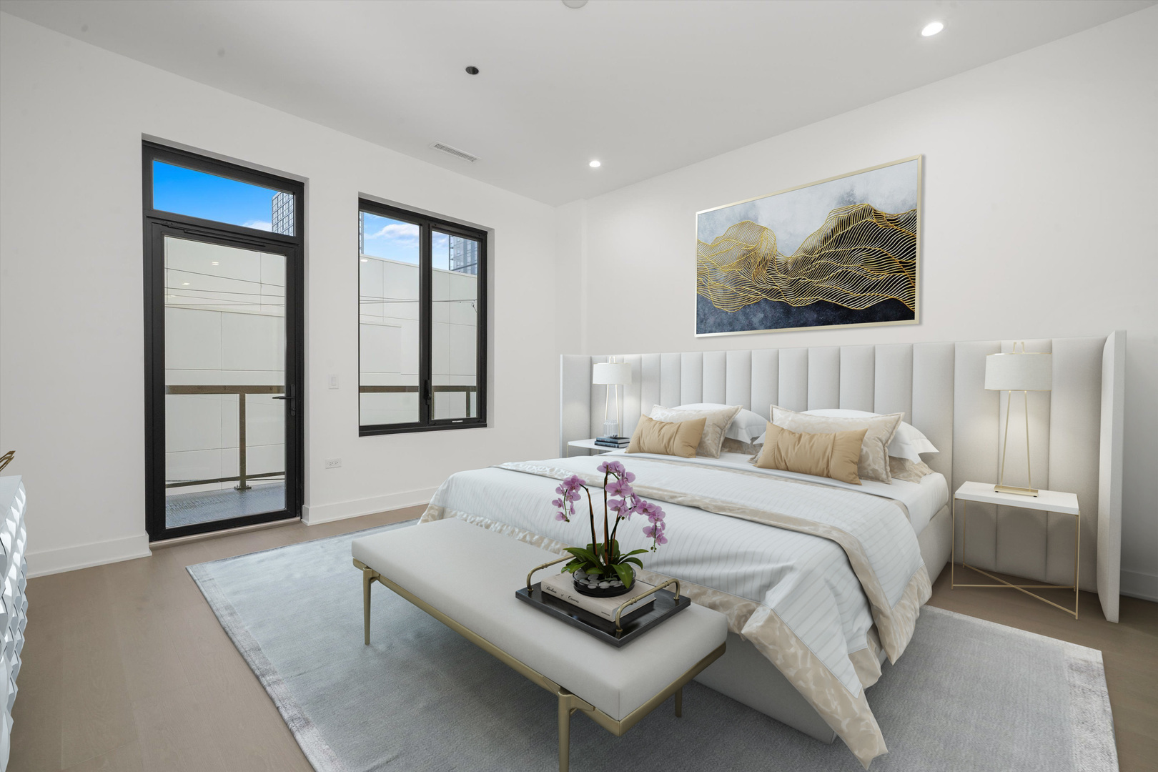 323 South Racine Avenue, Unit 3C Chicago, IL 60607 - Photo 9 of 18 a bedroom with a bed and a painting on the wall