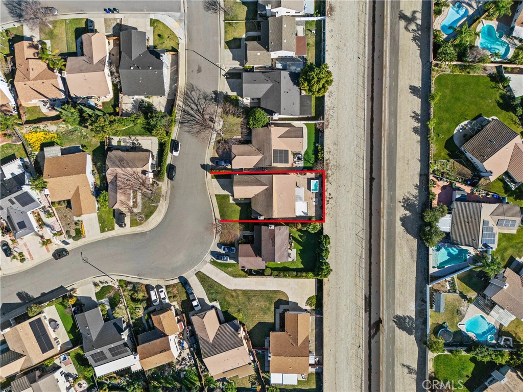 7407 Ambrosia Road Rancho Cucamonga, CA 91730 - Photo 22 of 35 drone image- house outline