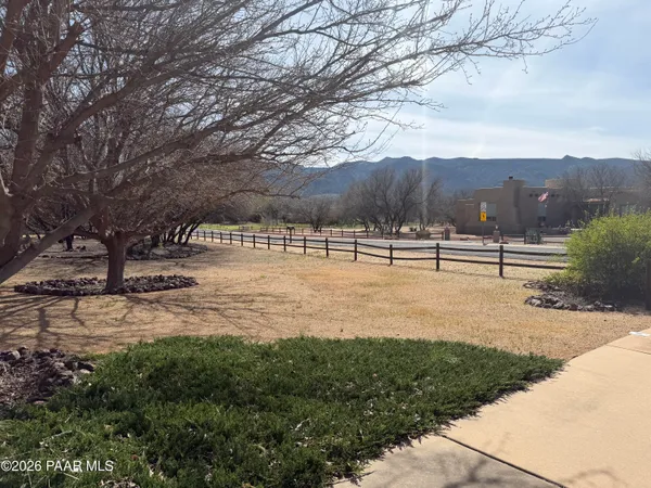a view of park with large trees