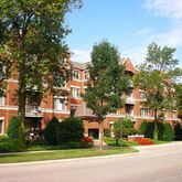 front view of a building with a street