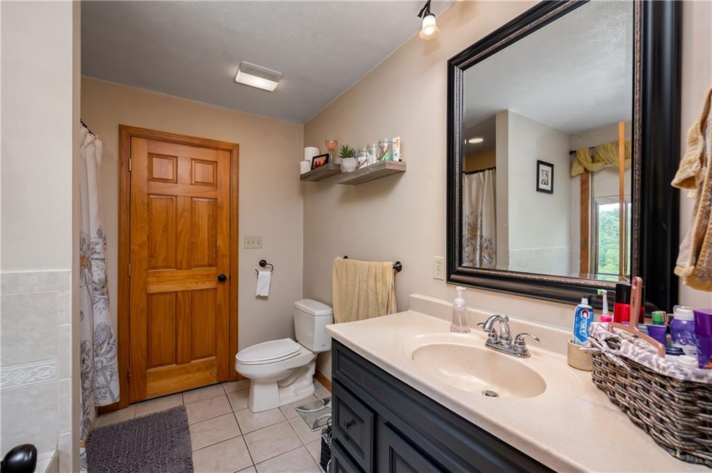 421 Protzman Road Butler, PA 16002 - Photo 17 of 30 a bathroom with a sink a toilet and shower curtain