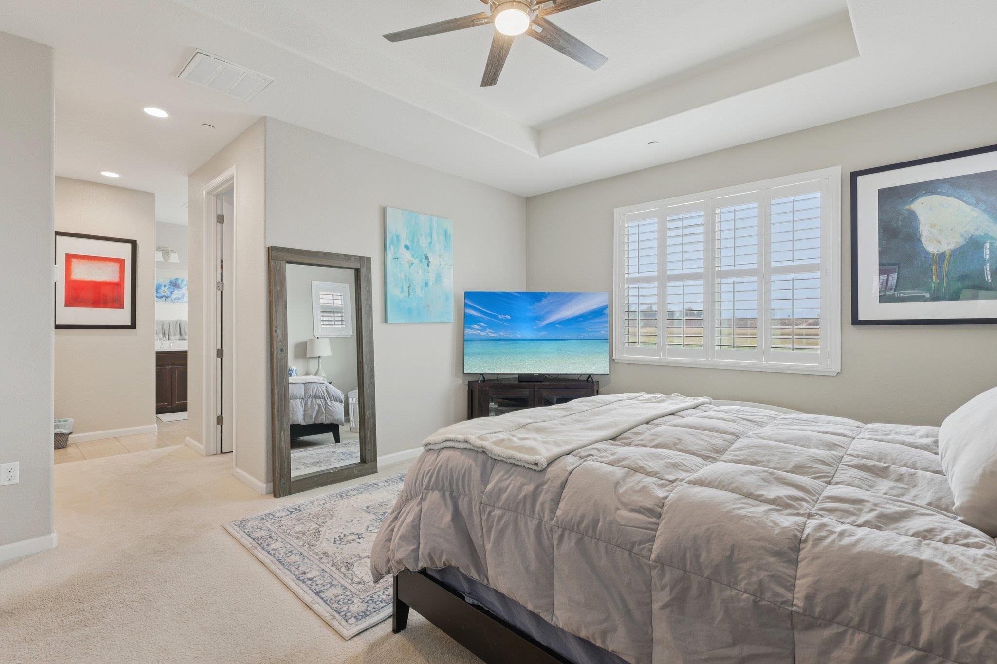 165 Little Ranch Circle Oakley, CA 94561 - Photo 30 of 60 Bedroom with carpet, ceiling fan, a raised ceiling, and recessed lighting
