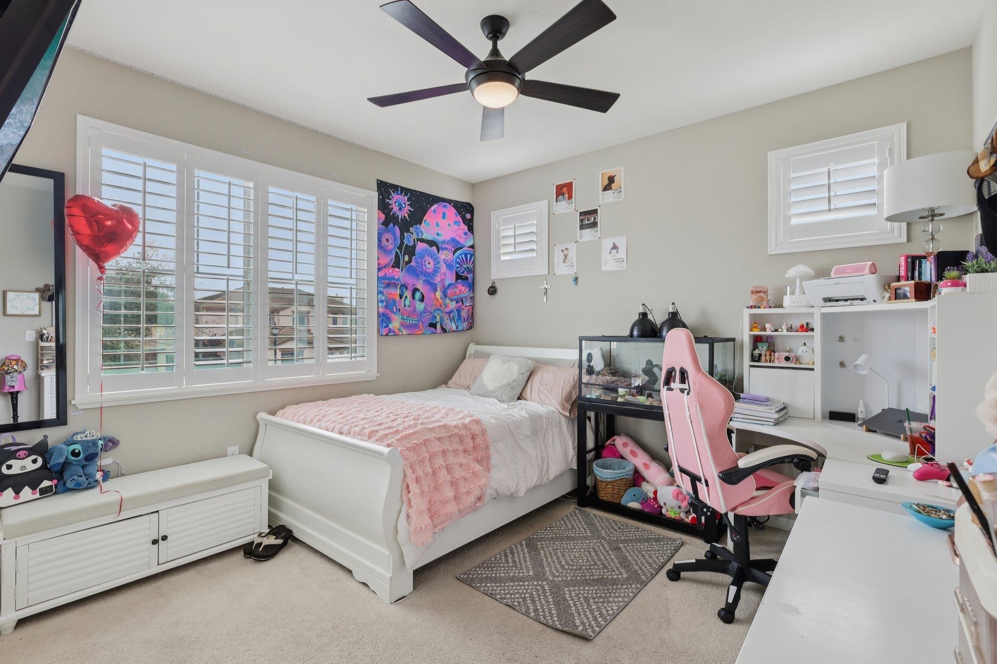 165 Little Ranch Circle Oakley, CA 94561 - Photo 34 of 60 Bedroom featuring a ceiling fan and carpet flooring