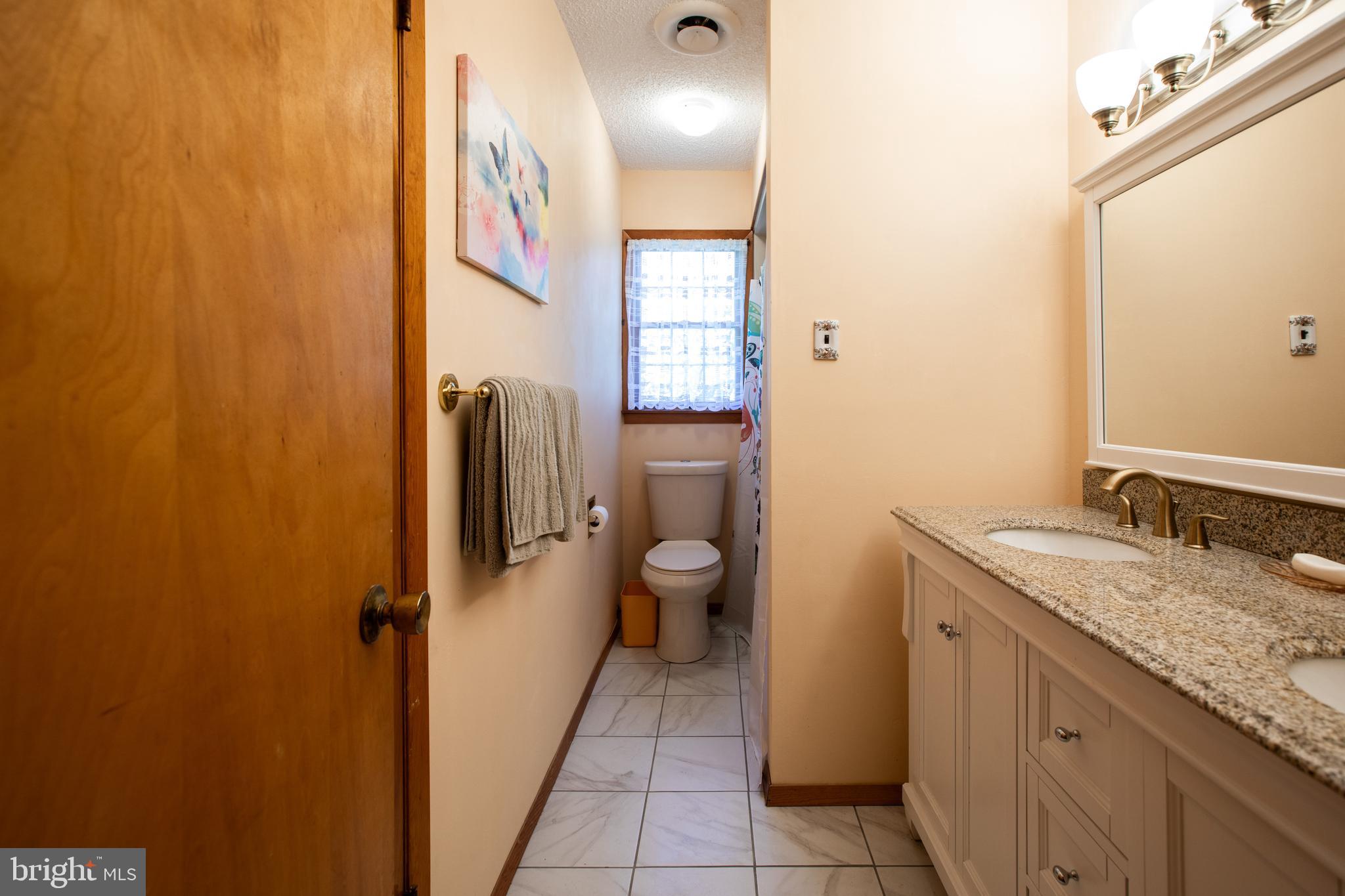 12 Millstream Road Cream Ridge, NJ 08514 - Photo 53 of 76 a bathroom with a granite countertop sink toilet and shower curtains