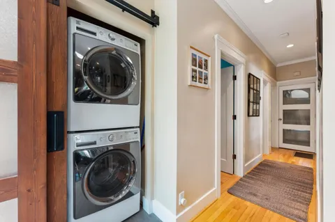 a room with a bed and a walk in closet