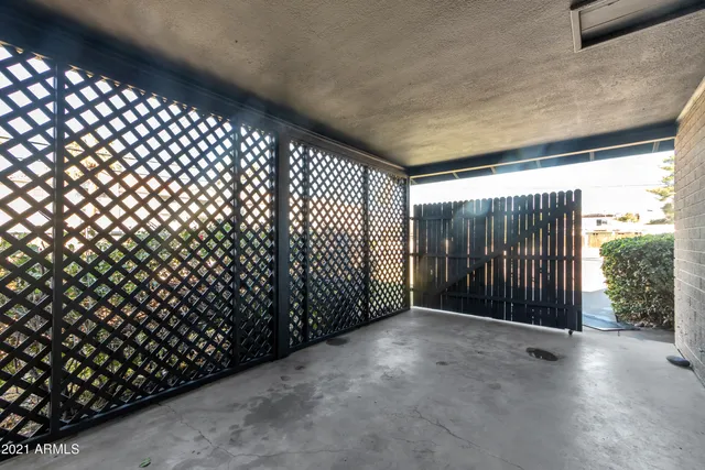 a view of a black gate