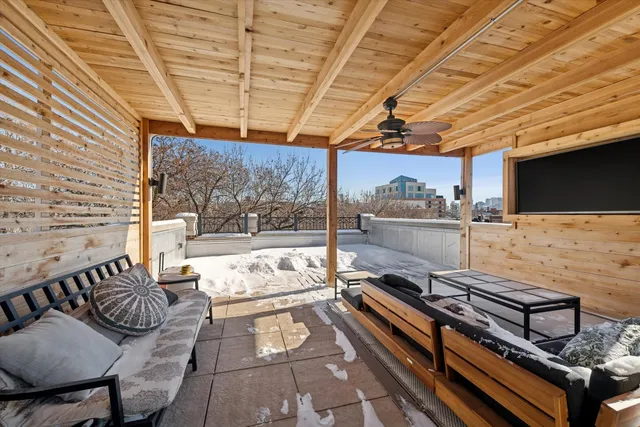 a outdoor space with lots of tables and chairs