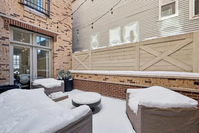 a garage with furniture and a window