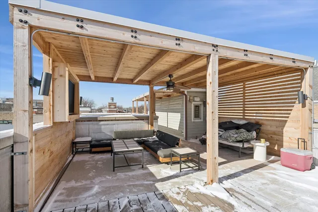 a view of terrace with city view