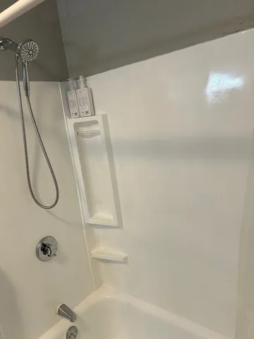 a bathroom with a bathtub