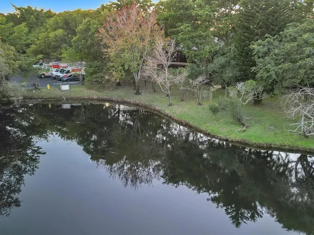a view of a lake from a yard