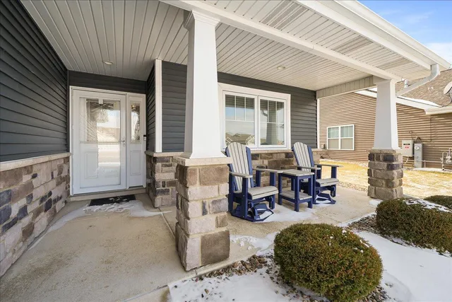 a building outdoor space with patio furniture