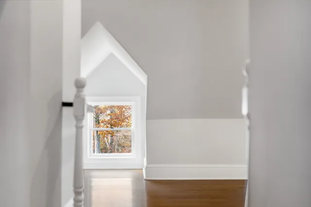 a view of a small space with a window