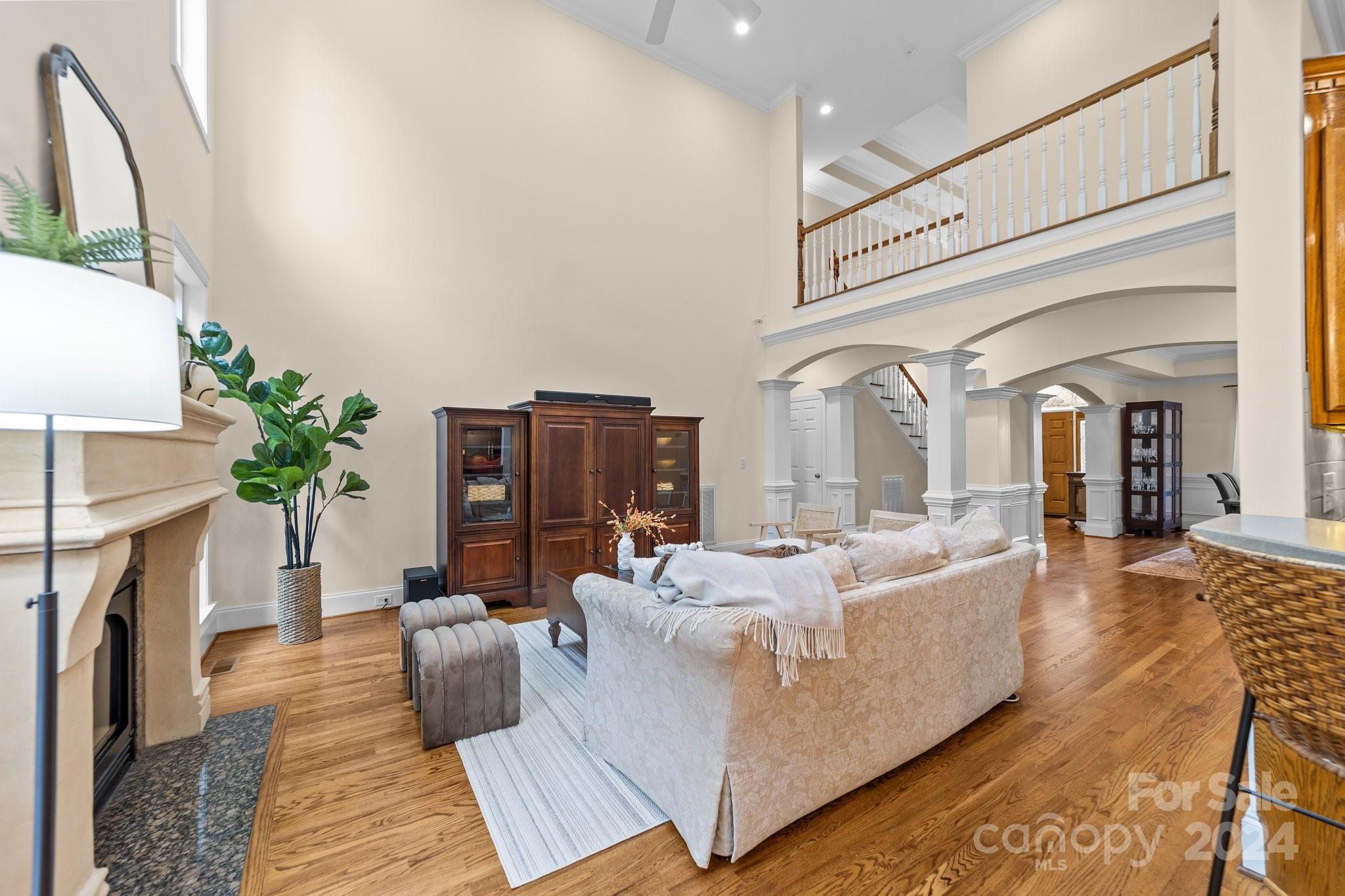 6370 Chamar Circle Kannapolis, NC 28081 - Photo 10 of 48 a living room with furniture a fireplace and a potted plant