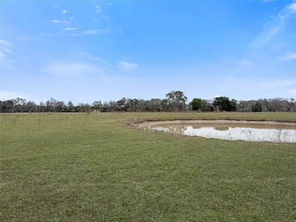 a view of a lake with houses in the background