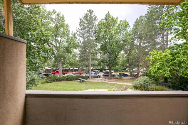 a view of swimming pool from a window
