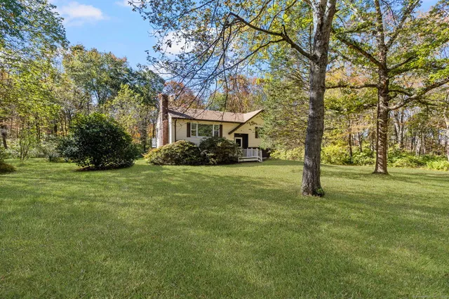 a view of a trees in front of a big yard
