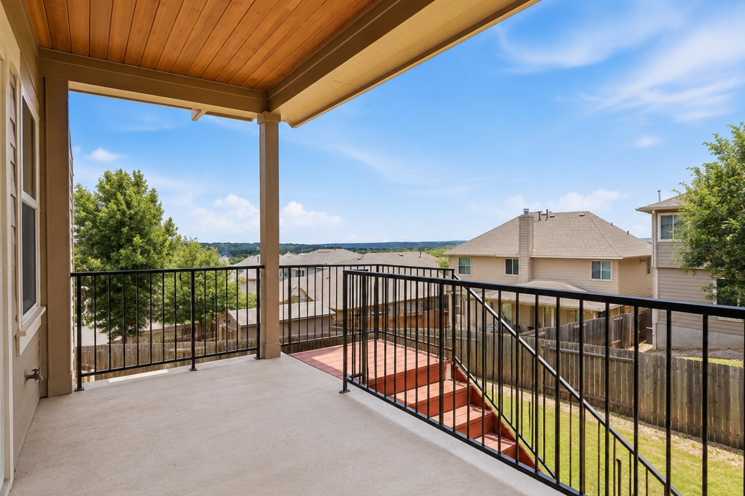 304 Santa Maria Street Georgetown, TX 78628 - Photo 33 of 37 Relax on this ample upper-level deck, enjoying the panoramic views of the neighborhood and beyond. irtually Enhanced