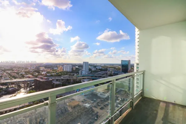 a view of city from a balcony