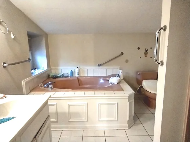 a bathroom with a sink a toilet and a mirror