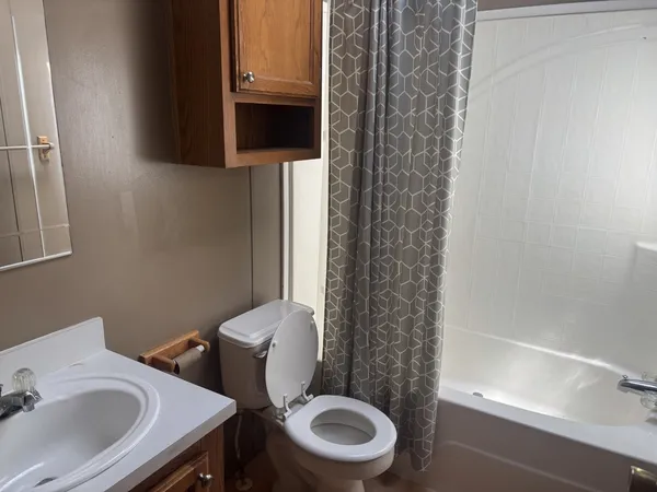 a bathroom with a toilet a sink and a mirror