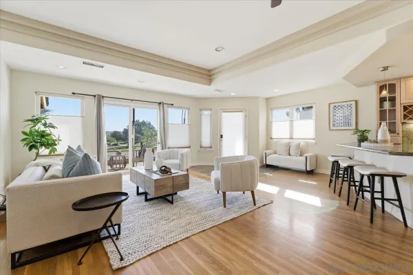 a living room with furniture and a rug