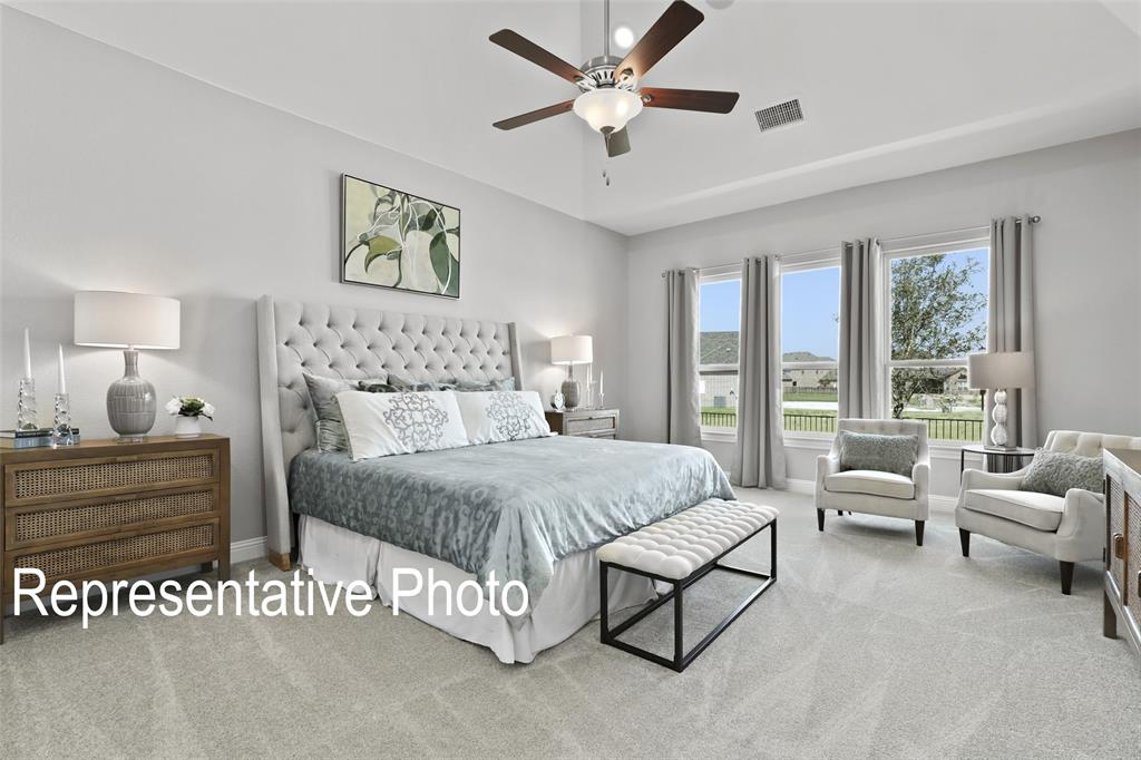 331 Fire Blade Drive Aledo, TX 76008 - Photo 13 of 17 Spacious room featuring light-toned carpeting, a ceiling fan with integrated lighting, and a tray ceiling