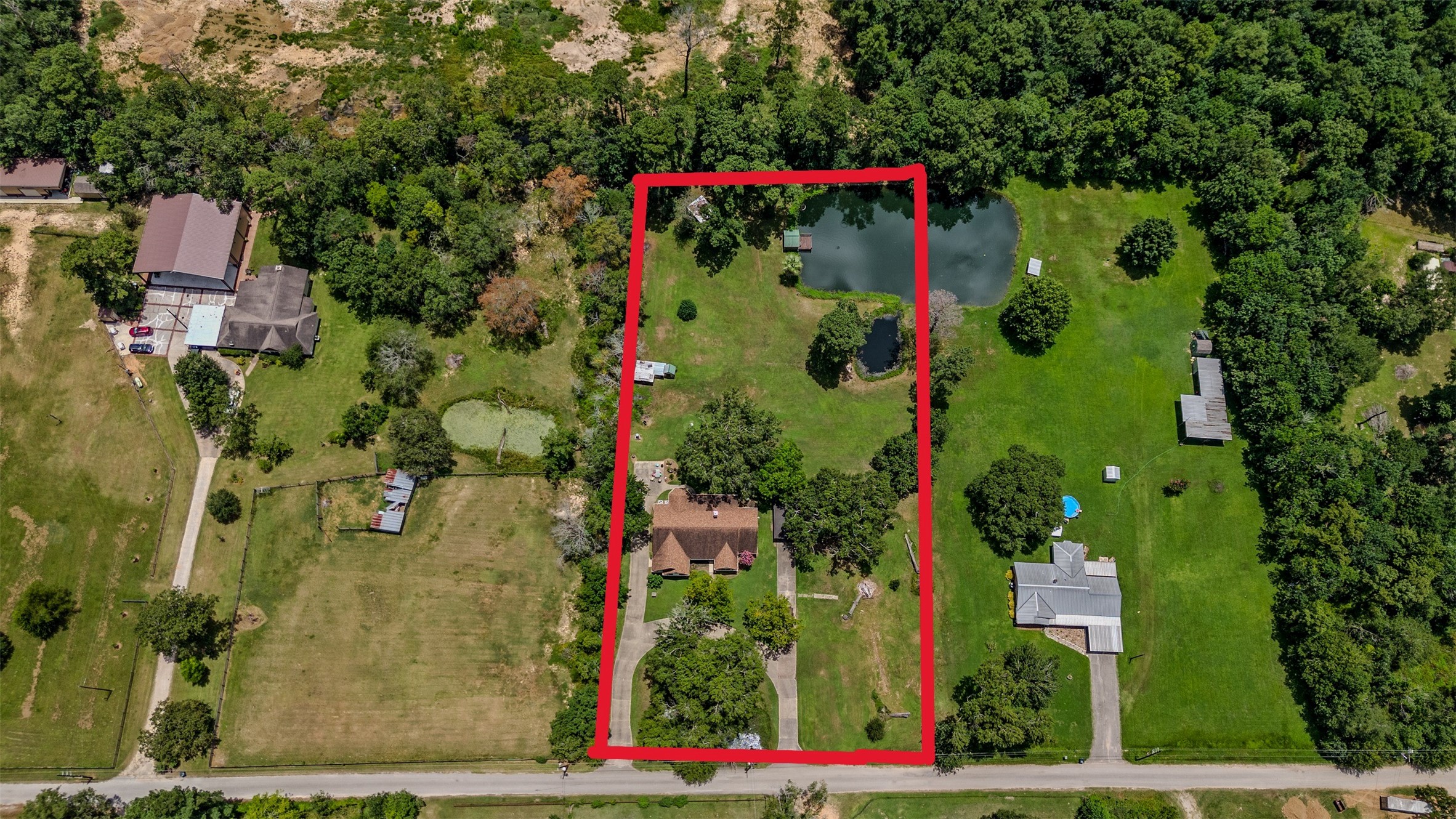 11692 Clark Lane Conroe, TX 77385 - Photo 32 of 35 Additional aerial view of the property with lines to show approximate boundaries.