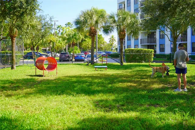 a garden view with a seating space