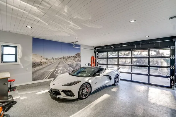 a car parked in a garage