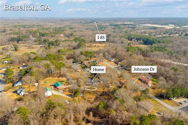 a view of city and sign