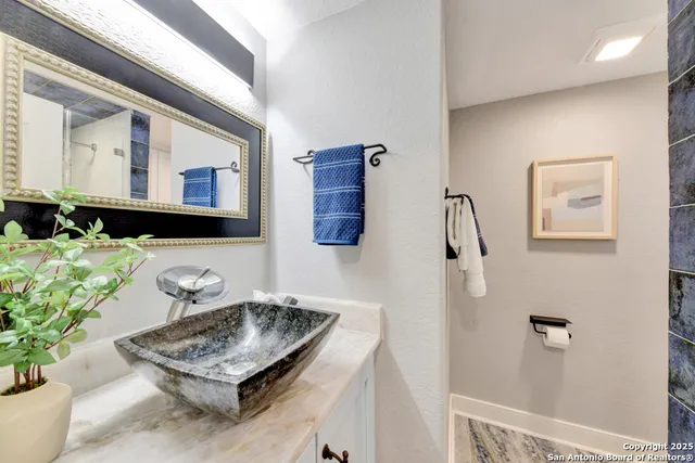 a view of back yard from a balcony