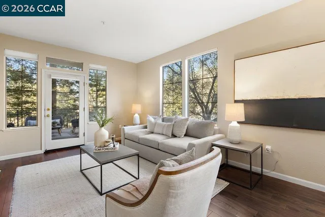 an empty room with windows and view