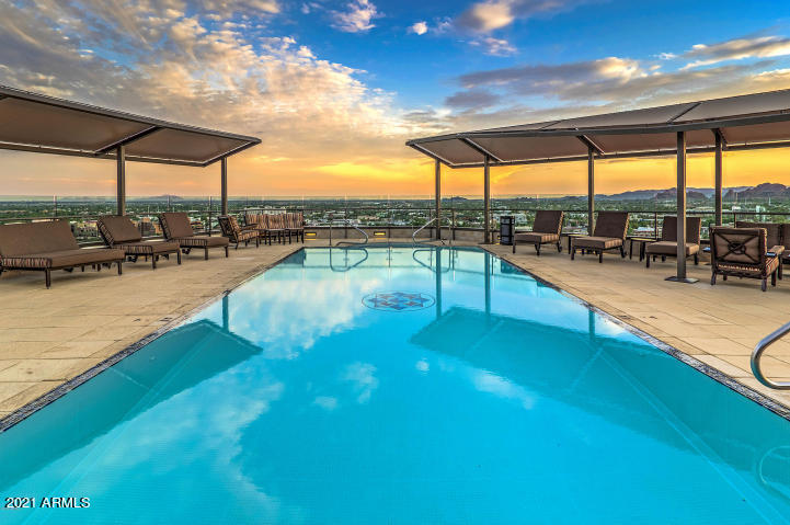 7181 East Camelback Road, Unit 804 Scottsdale, AZ 85251 - Photo 59 of 69 Roof Top Pool Dusk