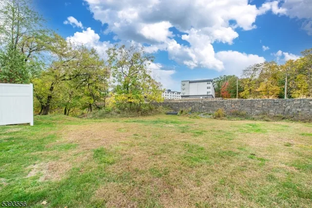a view of a big yard with large trees