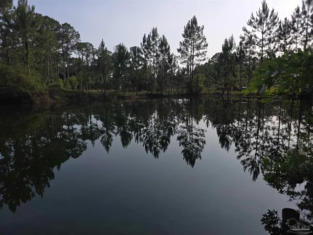 a view of a lake with a yard