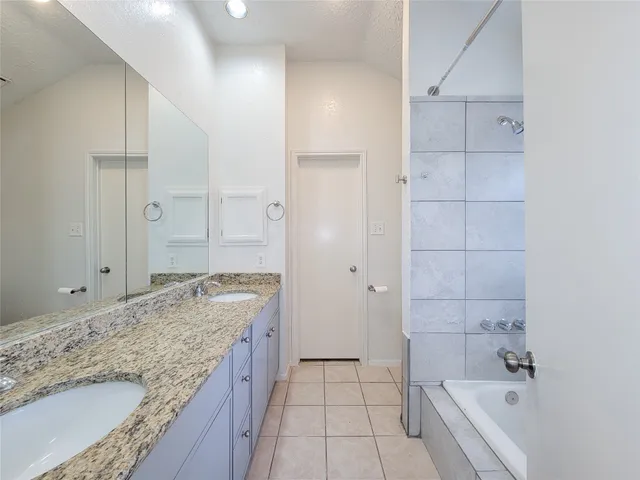 a bathroom with a bathtub