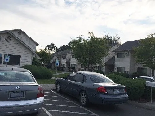 a car parked in front of a house