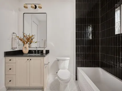 a bathroom with a bathtub