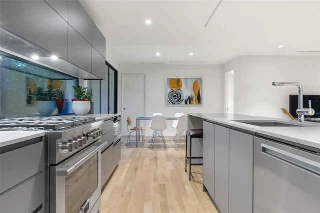 a kitchen with lots of counter top space