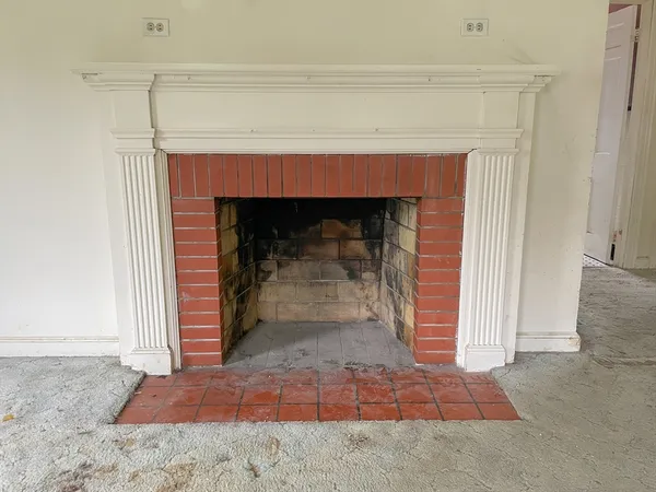 a close view of a fireplace