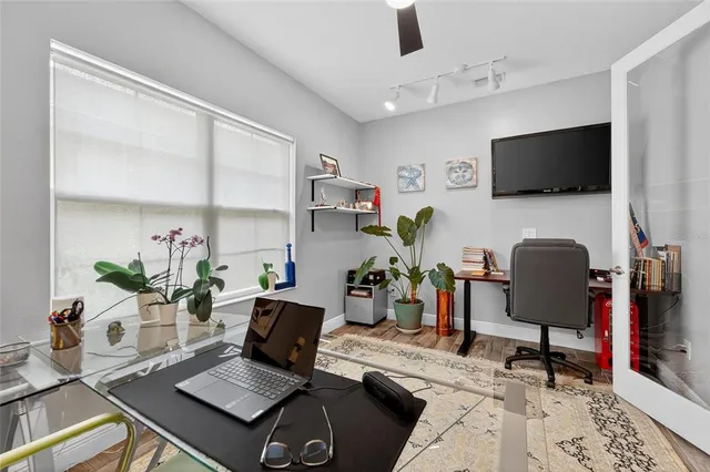a view of a backyard with a garden and plants