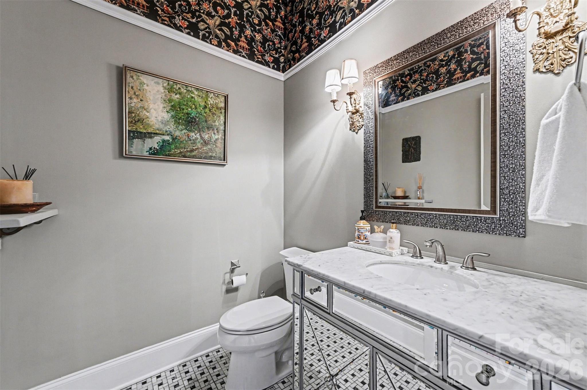 6302 Chimney Bluff Road Lancaster, SC 29720 - Photo 16 of 47 a bathroom with a granite countertop sink and a mirror