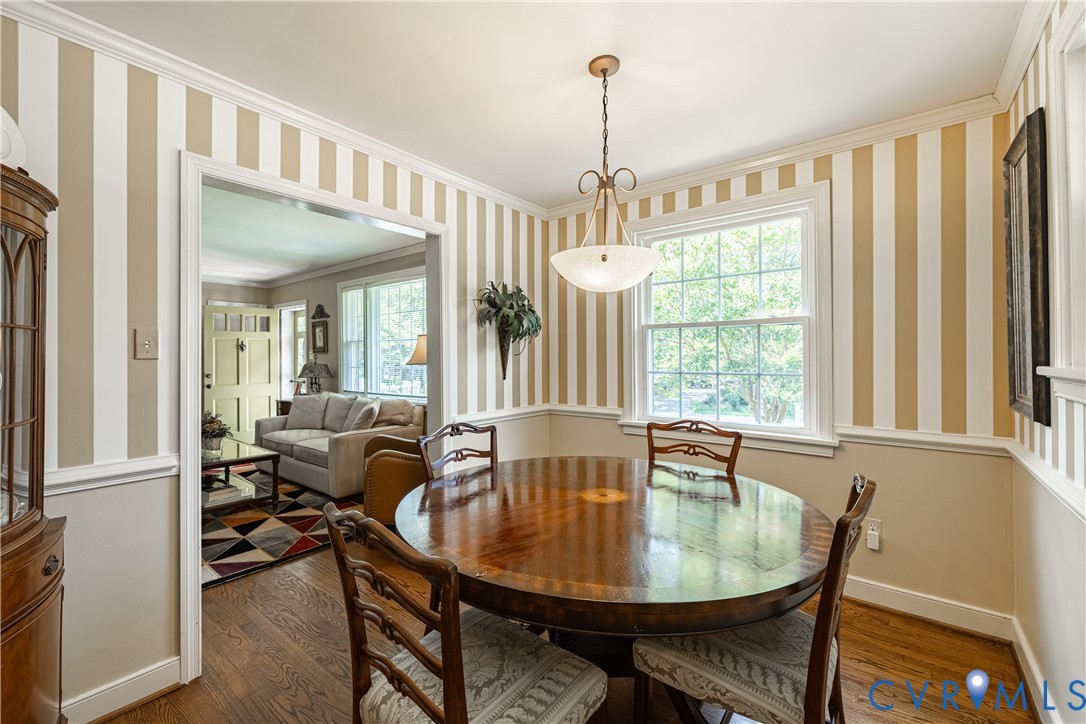 1107 Ridgecrest Drive Henrico, VA 23229 - Photo 7 of 26 Dining area featuring striped wallpaper, white cro